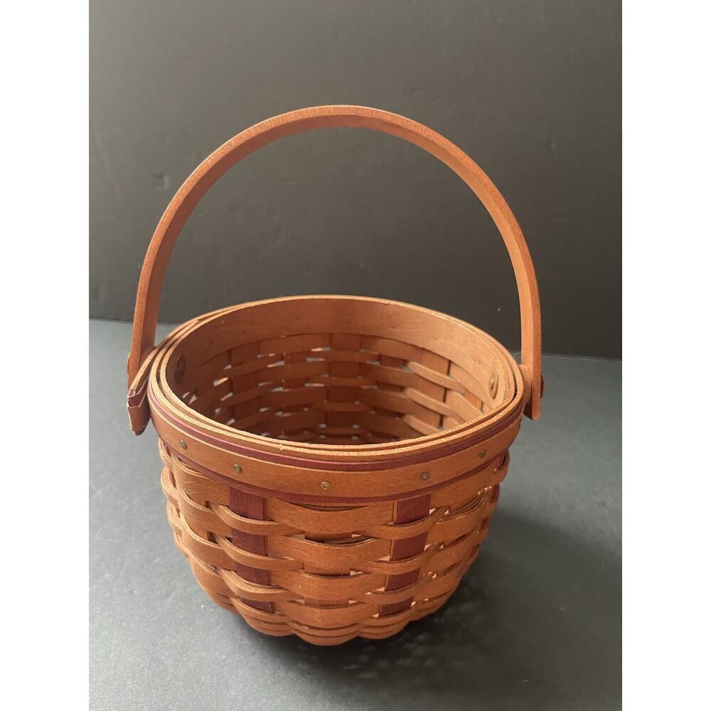 Longaberger Small Round Fruit Trinket Basket 2004 Swing Handle 4”x5” Cottagecore